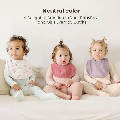 Konssy 8-Pack Muslin Baby Bibs, Adjustable Fit - Image 4
