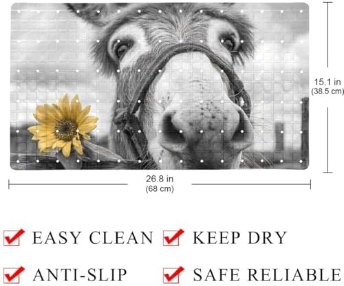 Shower Mat Non Slip 26.8 x 15.1 Inches, Donkey Animal Bathtub Mat Shower Stall - Image 4