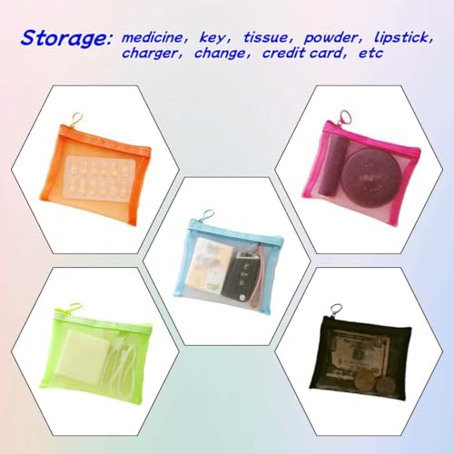 5 Pack Small Mesh Zipper Pouch Bags - Image 5