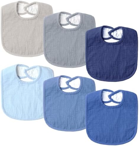 POIKSHARK 6-Pack Muslin Baby Bibs by POIKSHARK