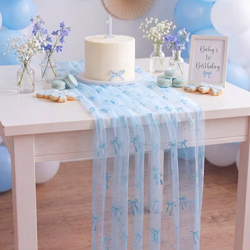 4 Pcs Blue Bow Table Runner 29 X 70 Inch Tulle Wedding - Image 5