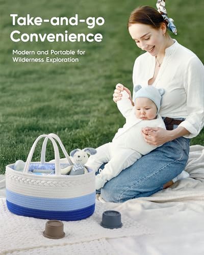 Maliton Baby Diaper Caddy Organizer, Cotton Rope Diaper Caddy Basket, Large - Image 5