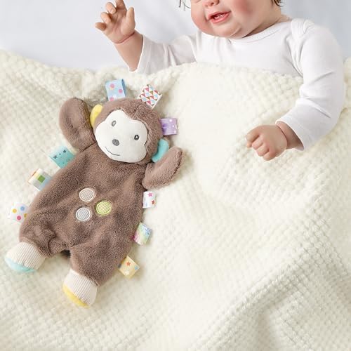 CREVENT Cozy Plush Baby Animal Head Security Blanket, Soft Monkey Lovey - Image 5