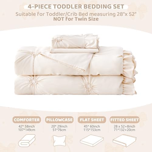 Princess Toddler Bedding Set for Girls, 4 Piece Ruffles Jacquard Embroidery - Image 5