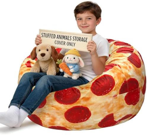 Lukeight Pizza Stuffed Animal Storage Bean Bag Chair Cover by Lukeight