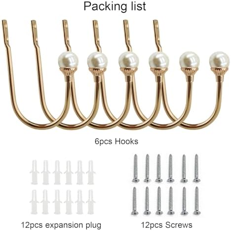 6 Pack Curtain Holdbacks Wall Mounted Curtain Tiebacks Hooks Plastic Pearl U - Image 2