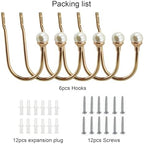 6 Pack Curtain Holdbacks Wall Mounted Curtain Tiebacks Hooks Plastic Pearl U - Image 2