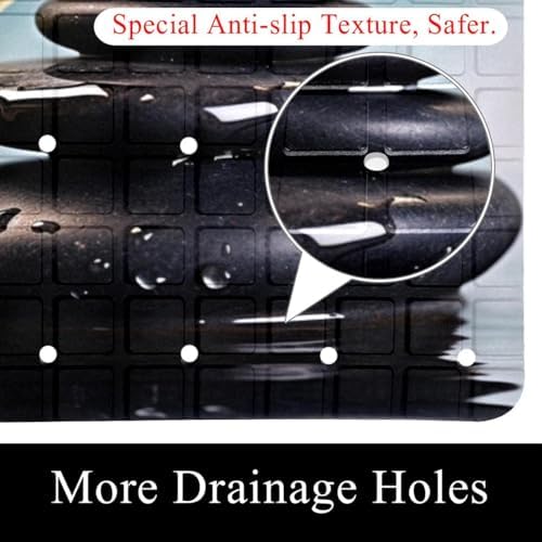 Shower Mat Non Slip 26.8 x 15.1 Inches, Spa Black Stones Bamboo Bathtub Mat - Image 2