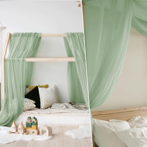NICETOWN Sage Green Kids Bed Canopy - Image 4