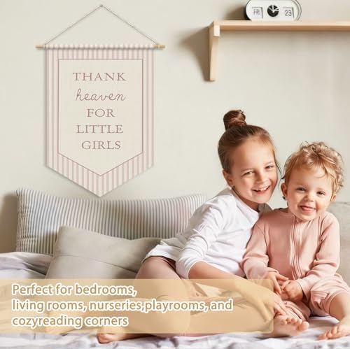 Girls Room Decor, Thank Heaven for Little Girls Wall Banner Flag - Image 3