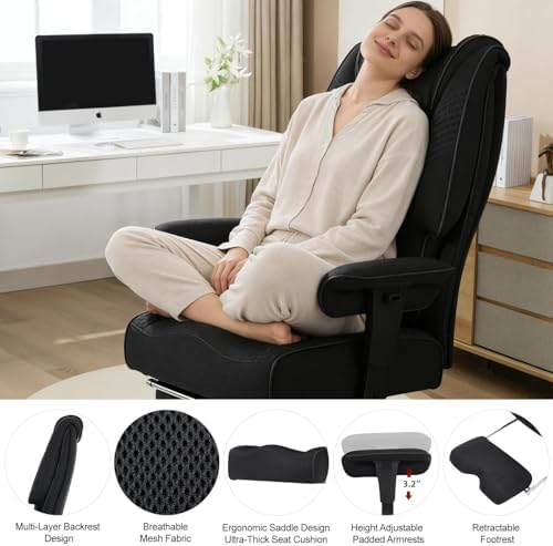 EXCEBET Big and Tall Office Chair 400lbs Wide Seat, Leather High Back Executive - Image 4