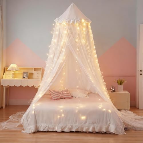 Princess Bed Canopy for Girls, Double Layer Canopy Fits Twin/Full Bed by Eimilaly