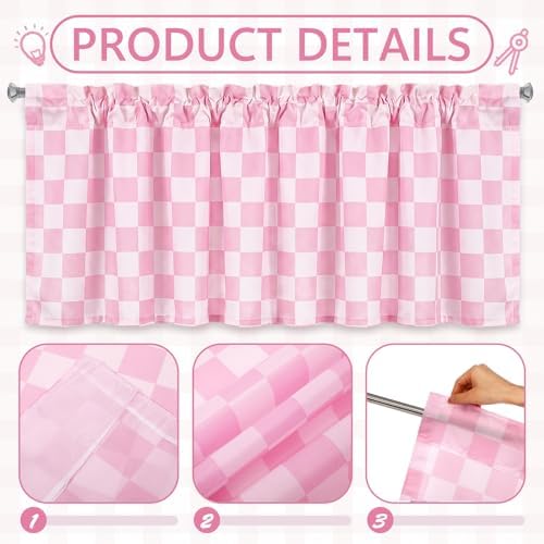 Mindsoft 4 Pcs Pink Checkered Window Valance Curtains - Image 4