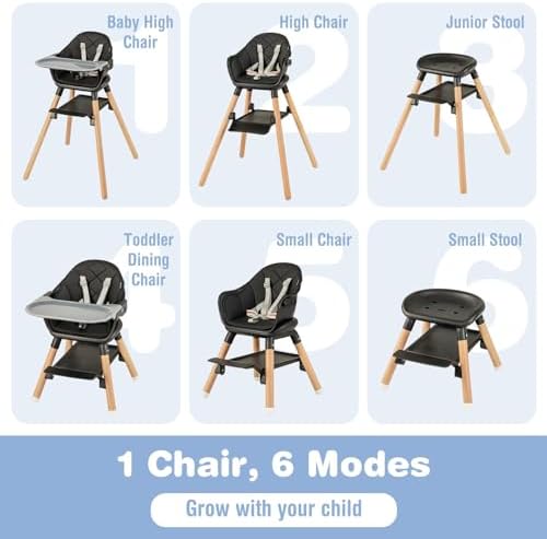 BABY JOY Baby High Chair, 6 in 1 Convertible Wooden High Chair - Image 2