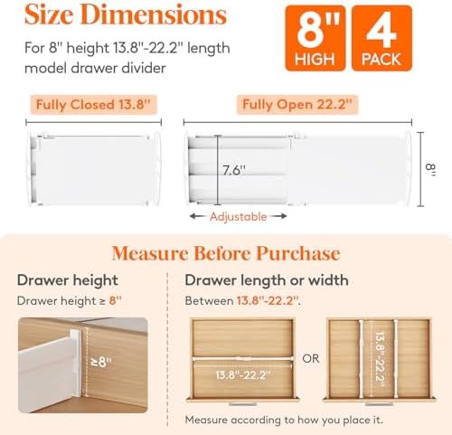Lifewit 8" Tall Drawer Dividers, Adjustable Deep Drawer Organizer Clothes - Image 3