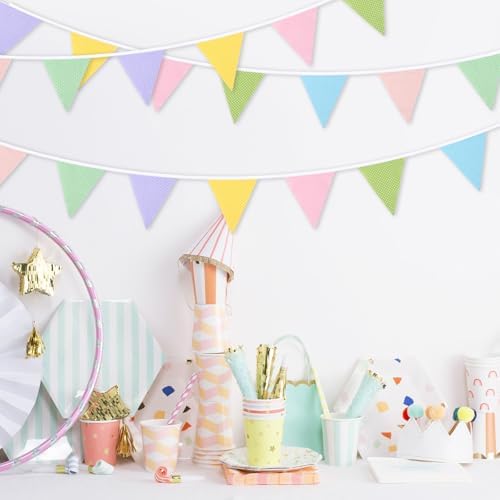 Pastel Macaron Polka Dot Pennant Banner, 32ft Cotton Triangle Bunting - Image 4