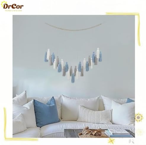DrCor Dusty Blue Boho Macrame Garland Wall Hanging Decor - Image 4
