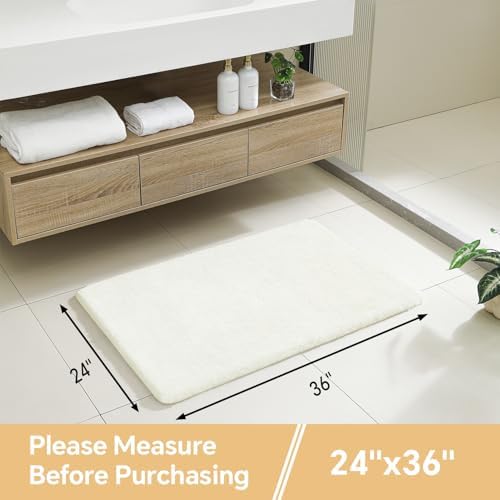 Polyester Bathroom Rug 24"x36" Cream, Non-Slip Soft Shaggy Bath Mat - Image 2