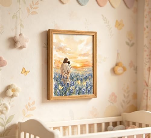 Framed Jesus Canvas Wall Art Jesus Holding Child In The Flower Patch Wall Decor - Image 3