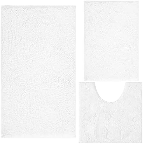 White Bathroom Rugs Chenille 3-Piece Extra Soft and Absorbent Shag White Bath by BOANKODU
