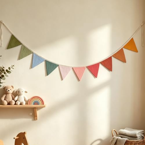Fabric Triangle Banner Pennant Flags Palyroom Bunting Classroom Decor by JUIIZAY