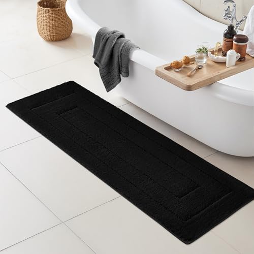 GRANNY SAYS Black Bathroom Rug 59" x 20", Non-Slip Microfiber Bath Mat by GRANNYSAYS