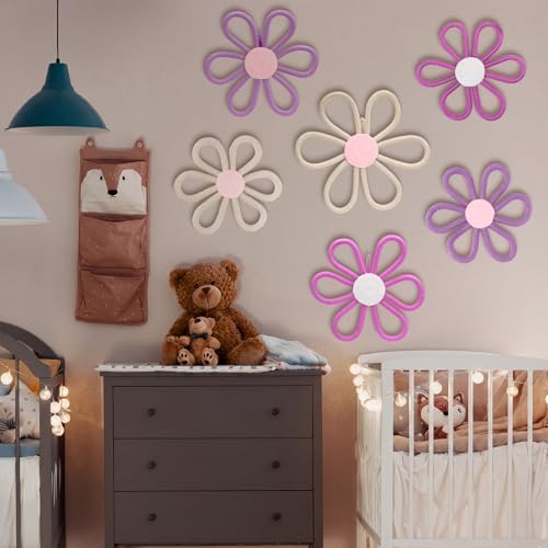 Barydat 6 Pcs Boho Nursery Decor Daisy Flower Woven Macrame Wall Hanging 3 Size - Image 6