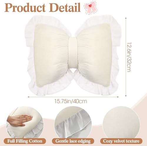 Yousoontic 2 Pcs Bow Throw Pillows 15.7x12.6 in, Waffle Weave Fabric - Image 2