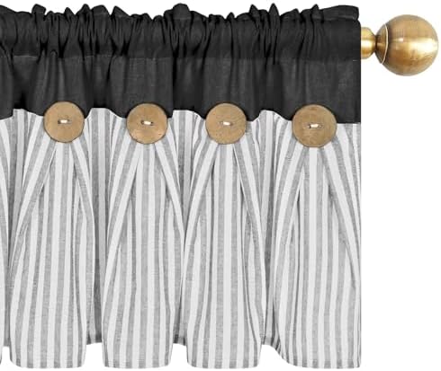 ASPMIZ Cotton Linen Kitchen Valance Curtains, Boho Rustic Button Linen Valances - Image 3
