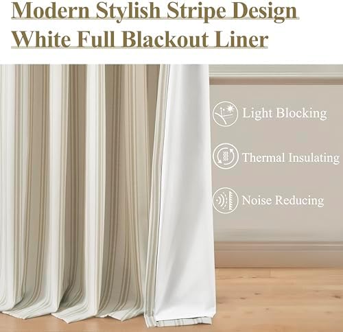 ZJDECOR Beige Striped Full Blackout Curtain Panels 63 Inch - Image 3