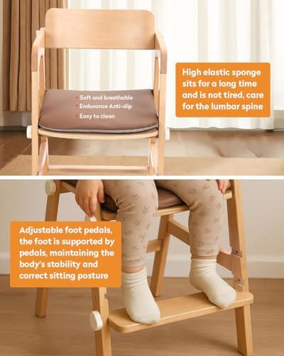 Wooden High Chair for Teens, Adjustable Restaurant High Chair Wood - Image 4
