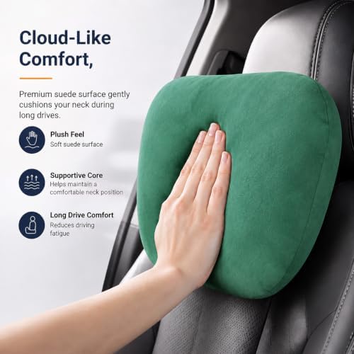 2 PCS Car Pillow for Driving Seat Soft Suede Headrest Neck & Lumbar Support - Image 2