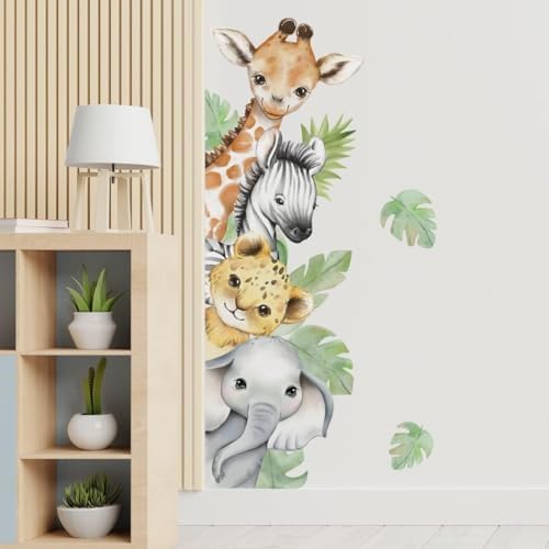 44.88×11.75 Inch Jungle Safari Animal Wall Decals Watercolor Forest Elephant - Image 2