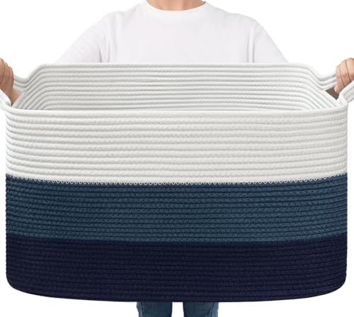 Goodpick Large Woven Rope Blanket Basket, Light Blue by Goodpick
