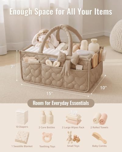 Blissful Diary Baby Diaper Caddy Organizer, Heart-Quilted - Image 4