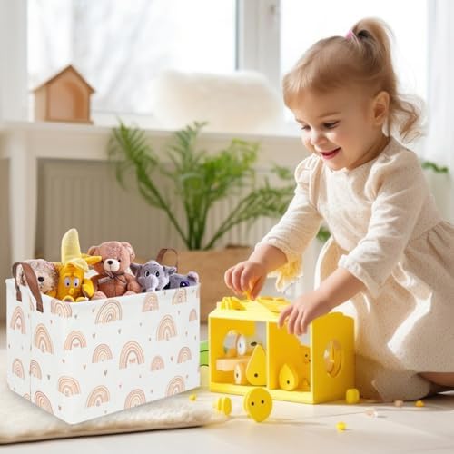 Boho Rainbow Baskets Rectangular, girl basket, Waterproof foldable canvas - Image 2