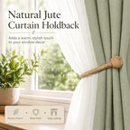 Hand Woven Jute Curtain Holdbacks, Wall Mounted Hooks 2 Pack - Image 3