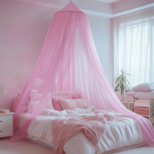 Pink Bed Canopy for Girls Room, Round Canopy from Ceiling by Unknown