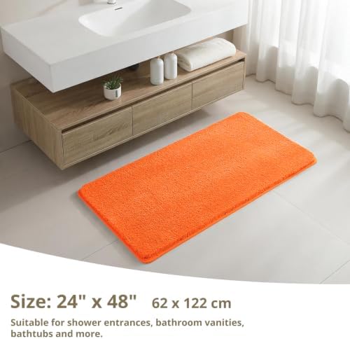 Polyester Bathroom Rug 24"x48" Orange, Non-Slip Soft Bath Mat - Image 2