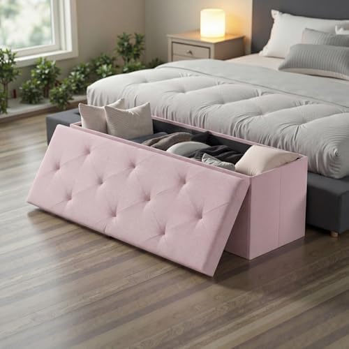 DUMOS 43 Inch Folding Storage Ottoman Bench, Large Ottoman - Image 6