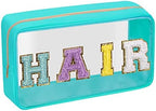 Iqimott Clear Patch Makeup Bag Hair Pouch, Preppy Personalized Chenille Letter by Iqimott