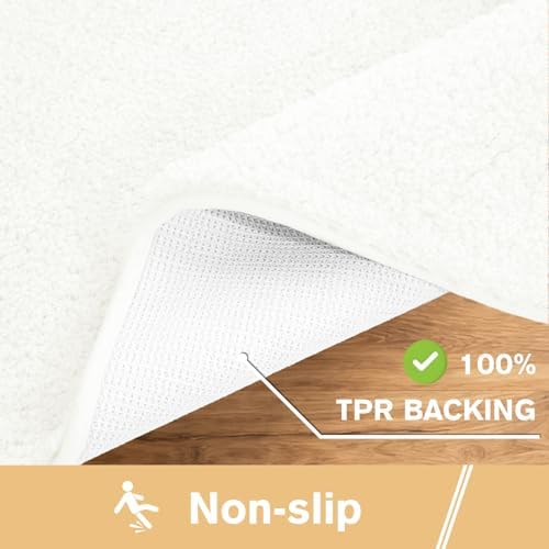 Polyester Bathroom Rug 20"x32" Cream, Non-Slip Soft Shaggy Bath Mat - Image 5