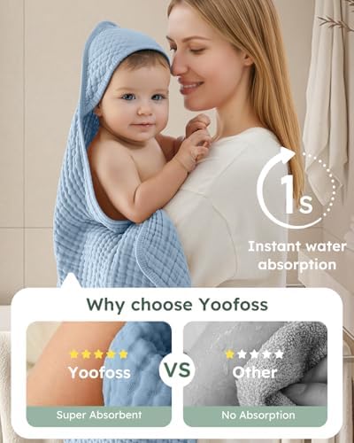 Yoofoss Hooded Baby Bath Towels 2 Pack 100% Muslin Organic Cotton - Image 3
