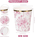 WRAPAHOLIC 50 Pcs Floral Paper Cups - 9 oz Pink Toile Flower Disposable Cup - Image 2