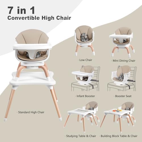High Chair, 7 in 1 Wooden Baby High Chair - Image 3