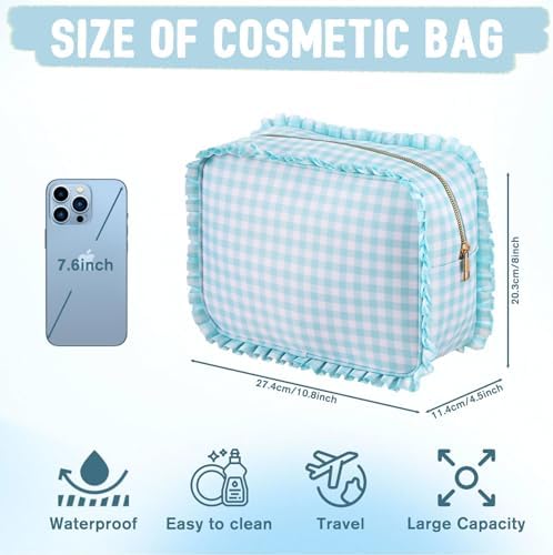 Ruffled Makeup Bag, Mint Gingham - Image 5
