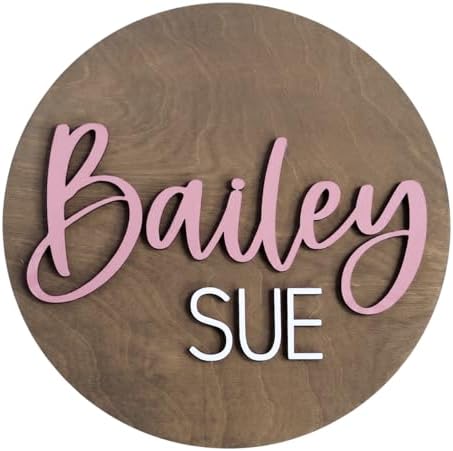 Custom Round Nursery Name Sign, Personalized 3D Baby Name Announcement Sign by Obsidian+Home+Creations