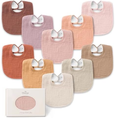 Konssy 8-Pack Muslin Baby Bibs, Adjustable Fit by Konssy