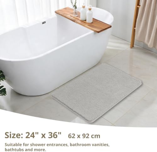 Polyester Bathroom Rug 24"x36" Gray, Non-Slip Soft Shaggy Bath Mat - Image 2