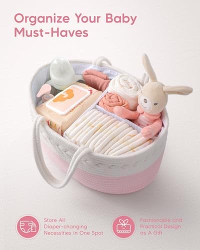 Maliton Diaper Caddy for Baby Girl-Cotton Rope Diaper Caddy, Diaper Organizer - Image 4